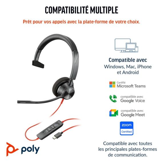 Poly Blackwire 3310-M - Blackwire 3300 series - headset | 760Q7AA