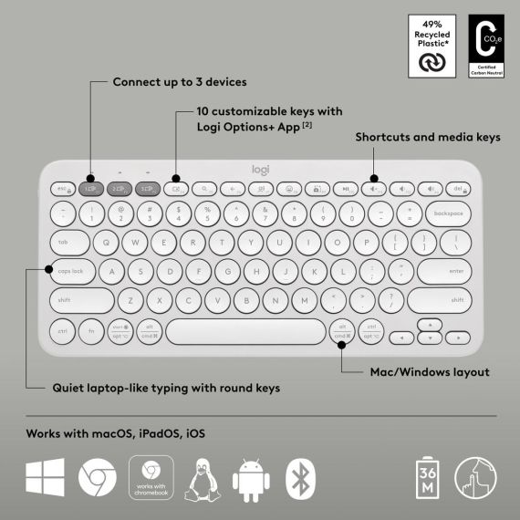 Logitech Pebble Keys 2 K380s - Keyboard - wireless - | 920-011852