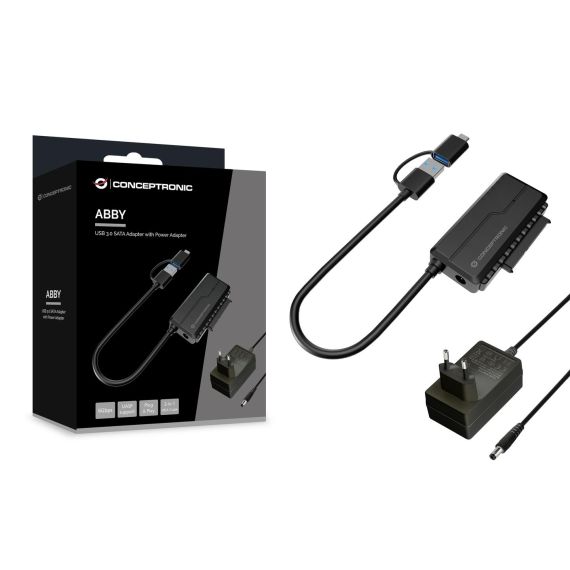 Conceptronic ABBY21B USB 3.0 SATA Adapter with Power Adapter, 2.5