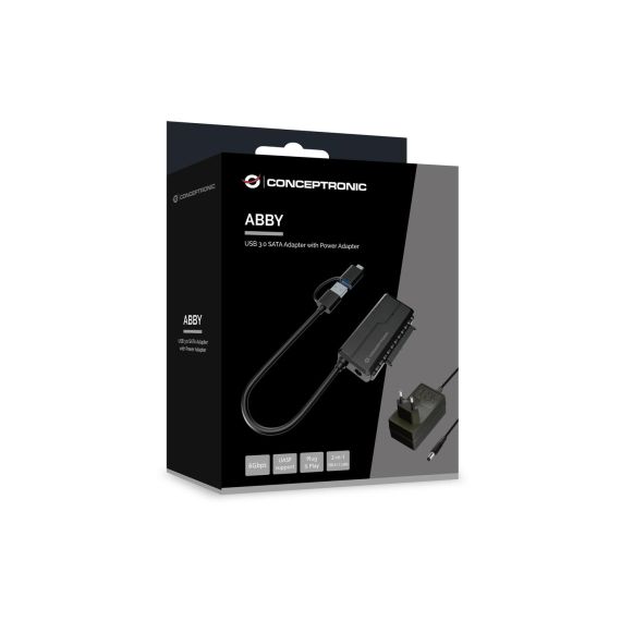 Conceptronic ABBY21B USB 3.0 SATA Adapter with Power Adapter, 2.5