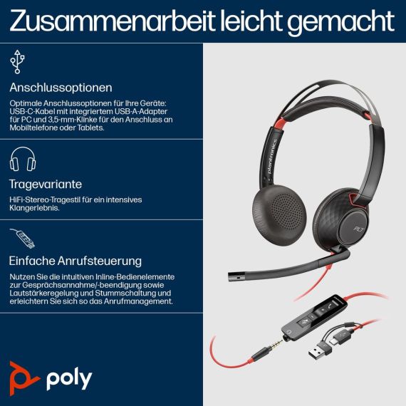 headset - on-ear - wired - USB-C, 3.5 mm jack - black - | 93S88AA