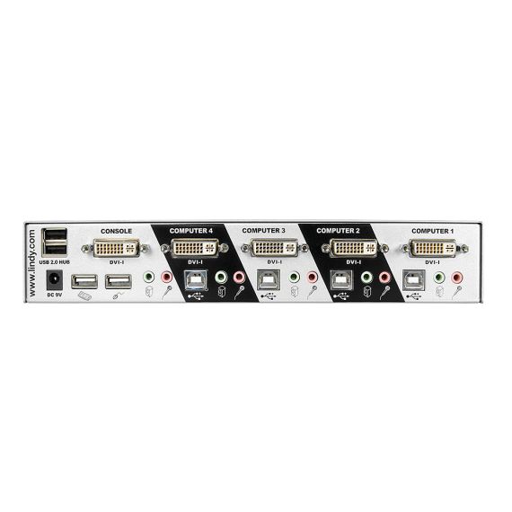 Lindy 4 Port DVI-I Single Link, USB 2.0 &amp Audio KVM Sw | 39337