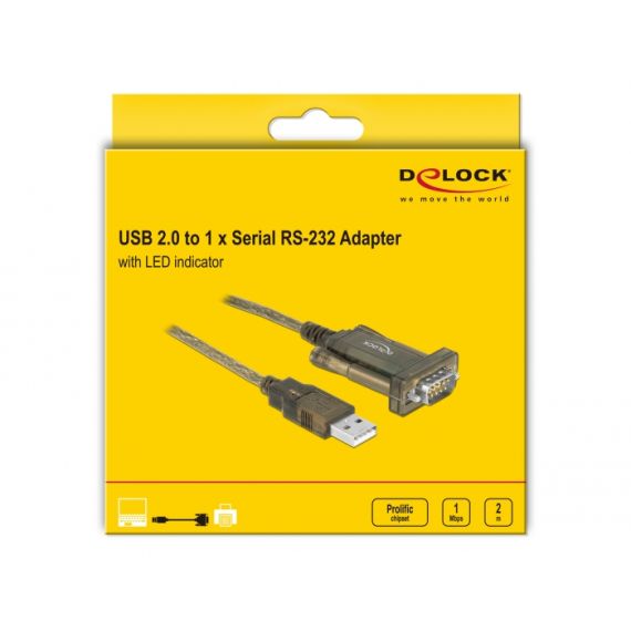 Delock Adapter USB 2.0 Type-A &gt 1 x Serial DB9 RS-232 - | 64073