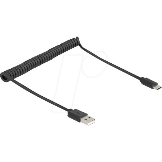 Delock USB 2.0 Spiralkabel Typ-A Stecker zu Type-C 0.45 m | 90368
