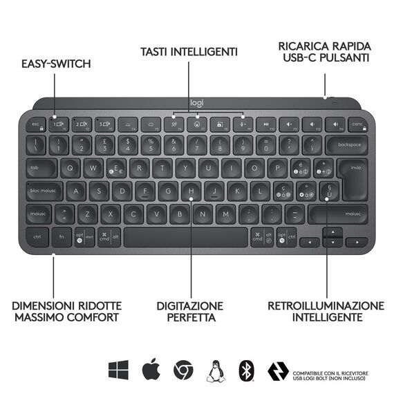 Logitech MX Keys Mini - Keyboard - backlit - Bluetoo | 920-010488