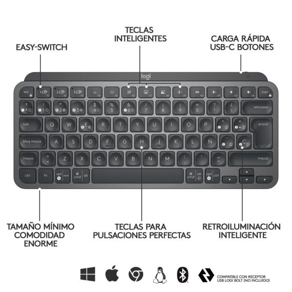 Logitech MX Keys Mini - Keyboard - backlit - Bluetoo | 920-010490