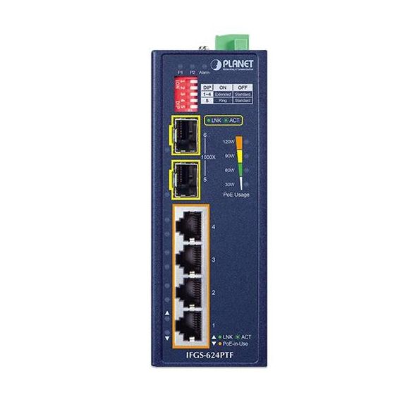 Planet Industrial 4Port 100TX+2Port 100TX SFP IFGS624PTF