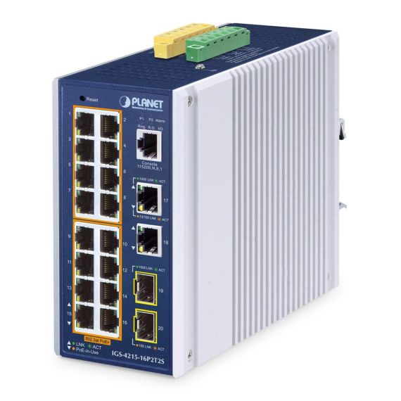 PLANET IP30 Industrial L2/L4 16-Port, Managed, | IGS-4215-16P2T2S