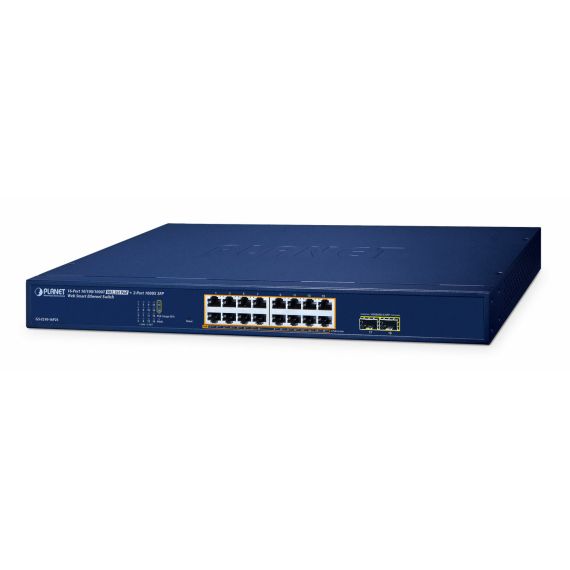 PLANET 16-Port 10/100/1000T 802.3at PoE + 2-Port  | GS-2210-16P2S