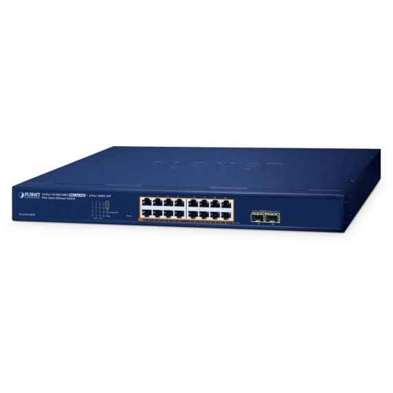 PLANET 16-Port 10/100/1000T 802.3at PoE + 2-Port  | GS-2210-16P2S