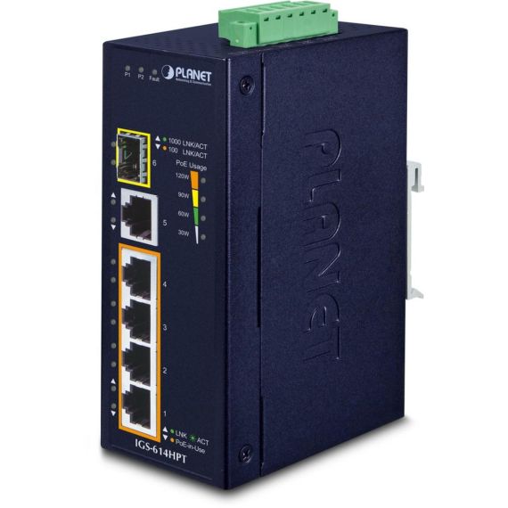 PLANET IGS-614HPT - Switch - unmanaged - 4 x 10/100/1000 (PoE+) +