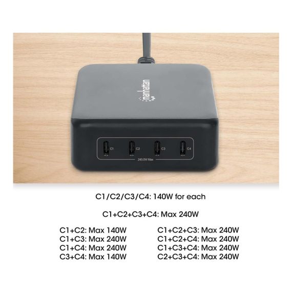 Manhattan Four USB-C PD Ports with up to 140 W per Port, | 102667