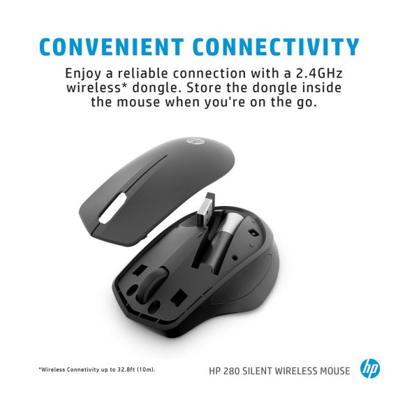 HP Silent 280M - Mouse - wireless - USB wireless re | 19U64AA#ABB