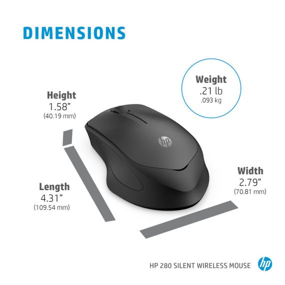 HP Silent 280M - Mouse - wireless - USB wireless re | 19U64AA#ABB