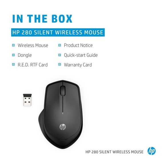 HP Silent 280M - Mouse - wireless - USB wireless re | 19U64AA#ABB