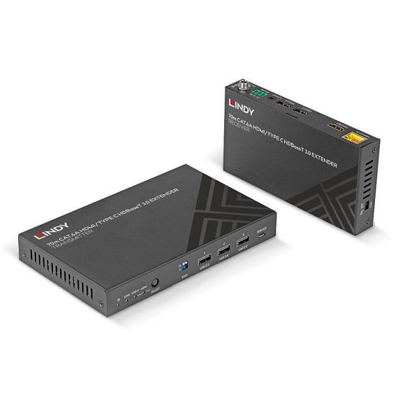 Lindy 70m Cat.6A TypeC & HDMI HDBaseT 3.0 KVM Extender 38346