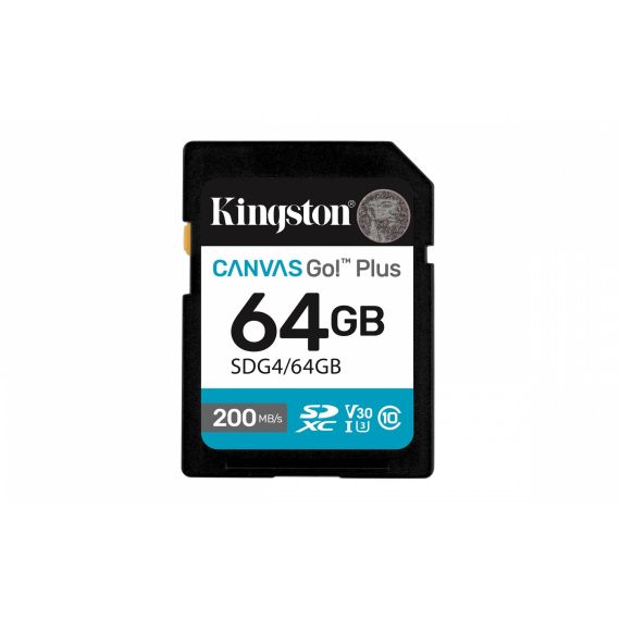 Kingston 64GB SDXC Canvas Go Plus Gen4 200MBs C10 SDG464GB