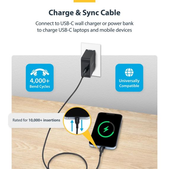 StarTech.com 13ft (4m) USB-C Charging Cable, USB C  | USB2CC4MBKE