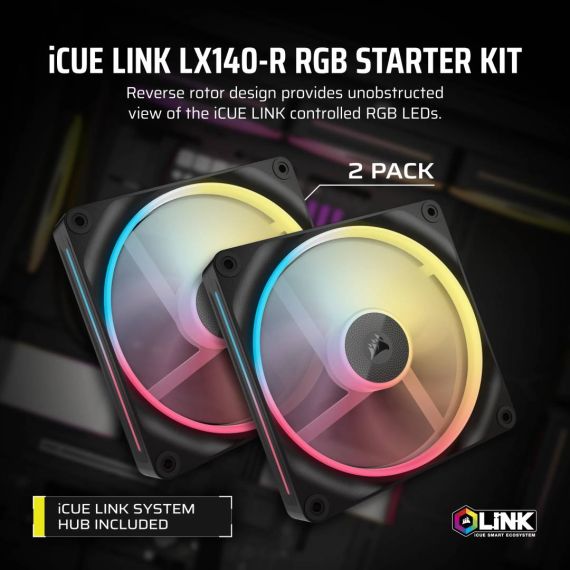 CORSAIR iCUE Link LX140-R RGB Case fan reverse blade 140mm black (pack of 2)