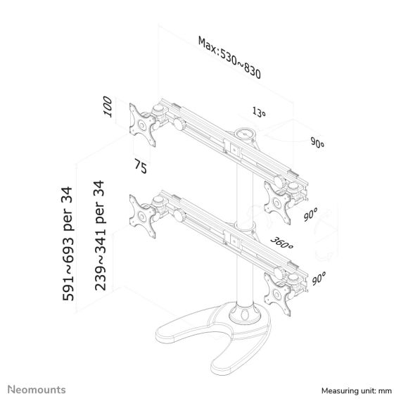 Neomounts FPMA-D700DD4 / Stand / full-motion / for 4 LCD displays