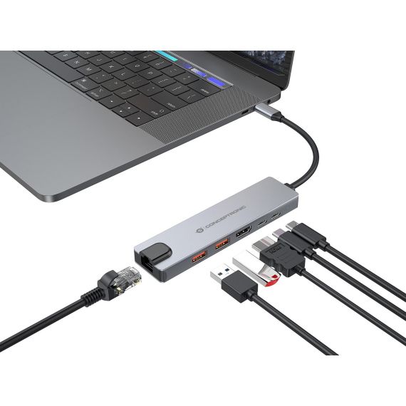 Conceptronic DONN29G 6-in-1 USB 3.2 Gen 2 Docking Station, 4K60Hz