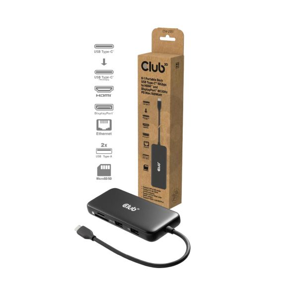 CLUB3D 8-1 Portable Dock USB Type-C® 10Gbps to HDMI™ a | CSV-2551