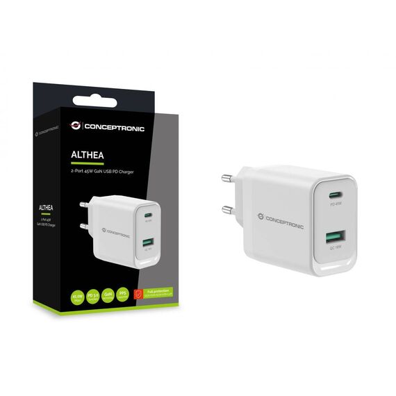 Conceptronic 2-Port 45W GaN USB PD Charger,  ALTHEA20W45