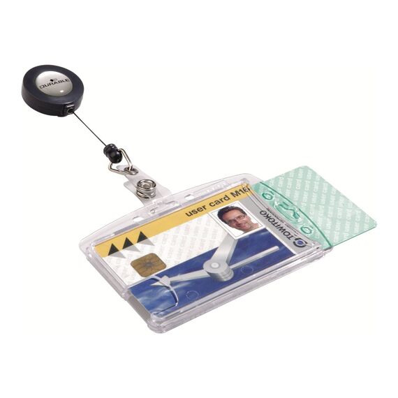 Durable Enclosed 2 Card Badge Reel Security Pass ID Holders  25 Pack  Clear
