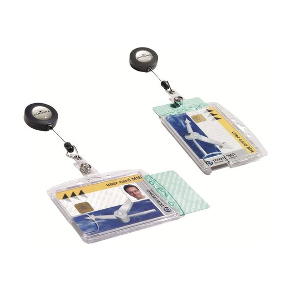 Durable Enclosed 2 Card Badge Reel Security Pass ID Holders  25 Pack  Clear