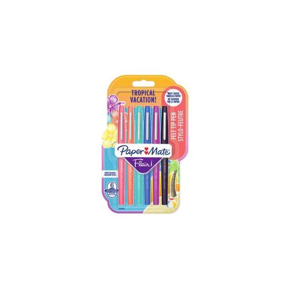 Paper Mate Flair Felt Tip Pens, Medium Point (0.7mm), Tropical Colours, 6Pcs
