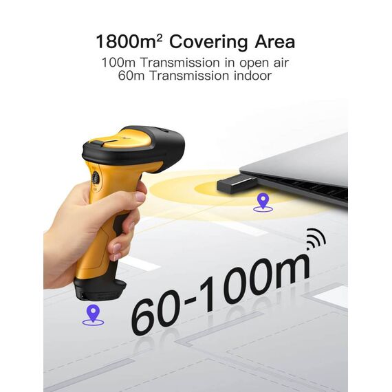 Inateck AI 2.4GHz Wireless Barcode Scanner with 60m Range