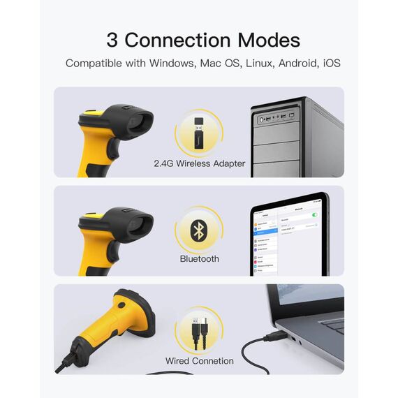 Inateck AI 2.4GHz Wireless Barcode Scanner with 60m Range