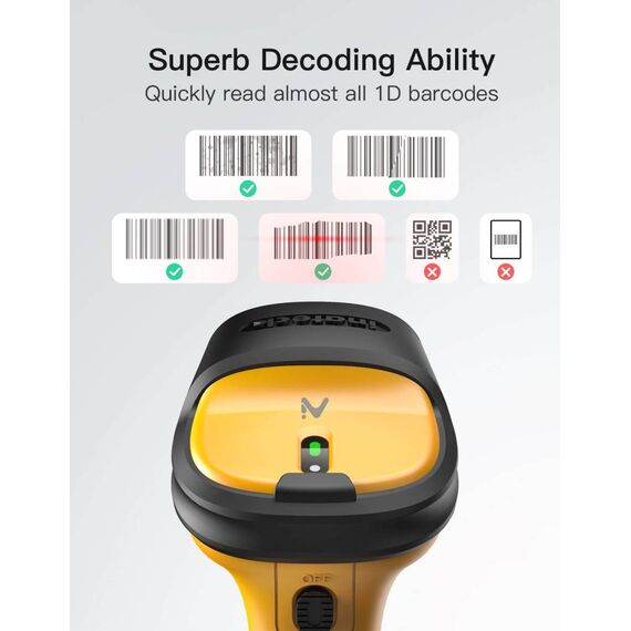 Inateck AI 2.4GHz Wireless Barcode Scanner with 60m Range
