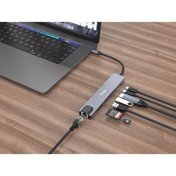 Equip USB-C 8 in 1 Multifunctional Adapter, Wired, USB T | 133497