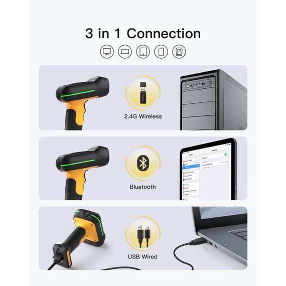 Inateck AI Industrial 1D Bluetooth Barcode Scanner with IP67 Waterproof