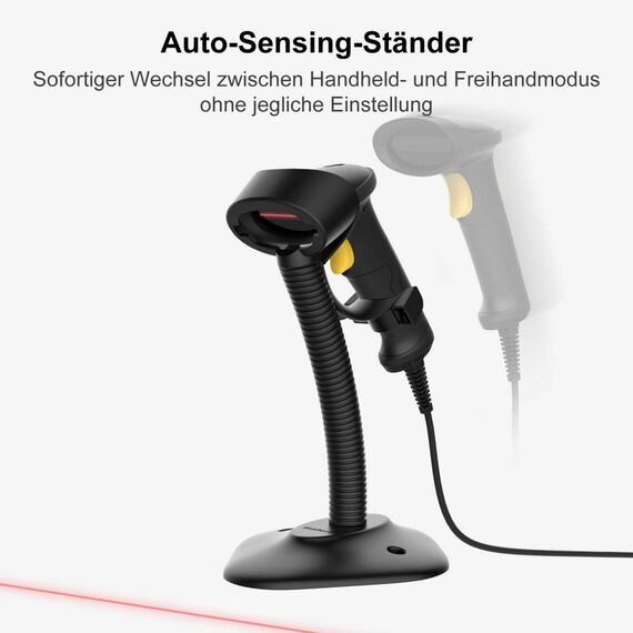 Inateck BCST-33 1D barcode scanner, wired, with intelligent mount black