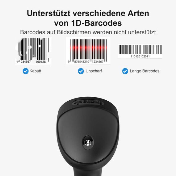 Inateck BCST-33 1D barcode scanner, wired, with intelligent mount black