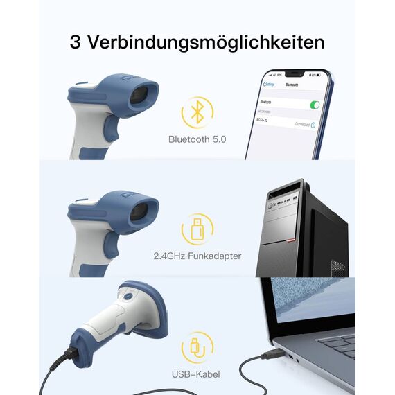 Inateck BCST-73 1D 2D barcode scanner BCST73_WHITE BLUE