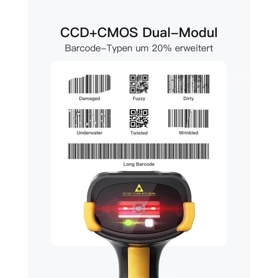 Inateck Pro 8 Bluetooth 5.3 1D 2D barcode scanner, with touchscreen black