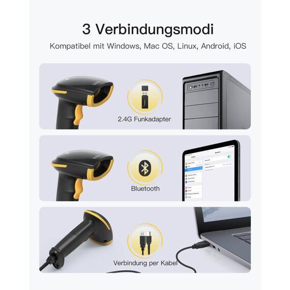 Inateck  BCST-21-AI AI Bluetooth Barcode Scanner  BCST21AI_BLACK