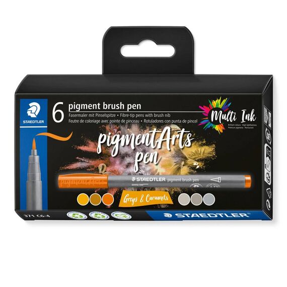 STAEDTLER Pigment Arts Brush Pen Greys & Caramels 6 371 C64