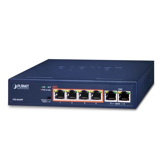 PLANET FSD-604HP, Unmanaged, Fast Ethernet (10/100), Full duplex,