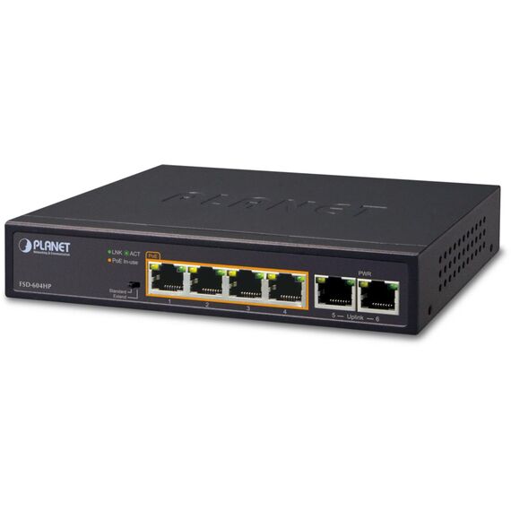 PLANET FSD-604HP, Unmanaged, Fast Ethernet (10/100), Full duplex,