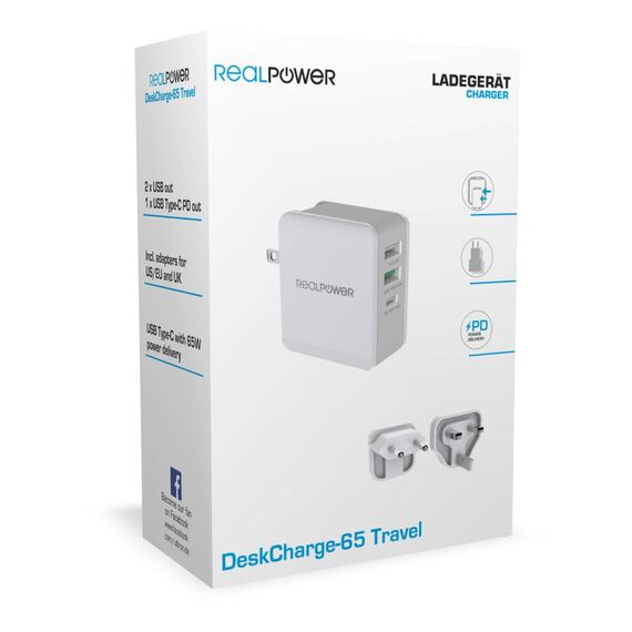RealPower DeskCharge65 Travel Indoor AC 20 V Grey 306837