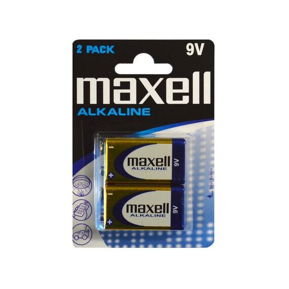 MAXELL BATTERIES 9V 6LR61, ALKALINE, 2PK BLISTER 4902580165161