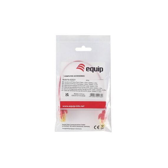 Equip Cat6A U UTP Slim Patch Cable, 1.0m, Red 626203