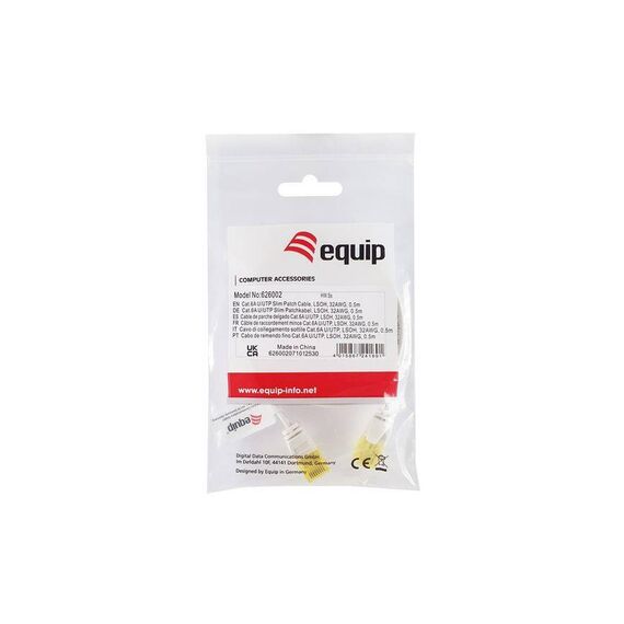 Equip Cat6A U UTP Slim Patch Cable, 1.0m, White 626003