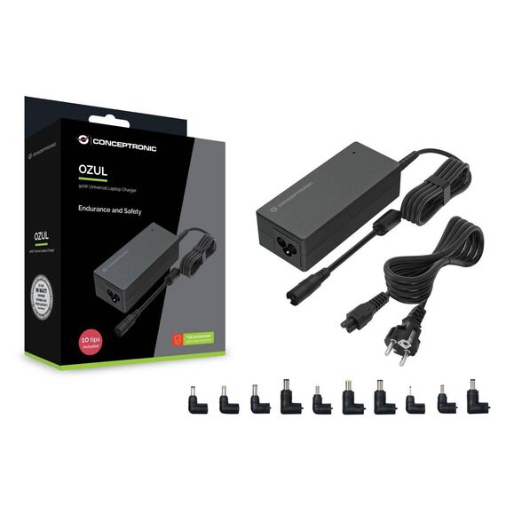 Conceptronic 90W Universal Laptop Charger, 10 Charging Tips incl.