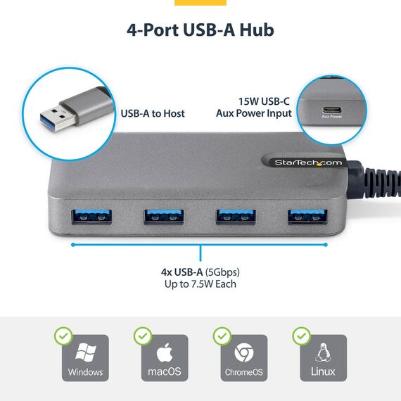 StarTech.com / Hub / 4 x USB 3.2 Gen 1 + 1 x US | 5G4AC-USB-A-HUB