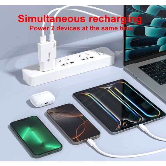 Equip 2-Port 30W GaN Slim USB PD Charger, USB-C x1, USB- | 245523